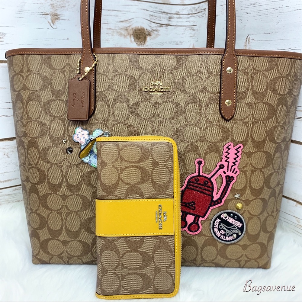 Coach Keith bag Haring tote zip wallet khaki set - Picture 4 of 8